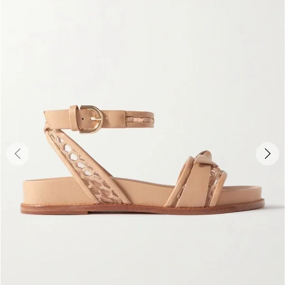 ALEXANDRE BIRMAN Clarita bow-detailed lace-trimmed leather sandals Beige  37.5 - Picture 4 of 10